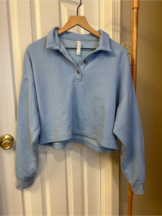 ALO Yoga Tops - ALO Yoga Light Blue Cropped Polo Sweatshirt